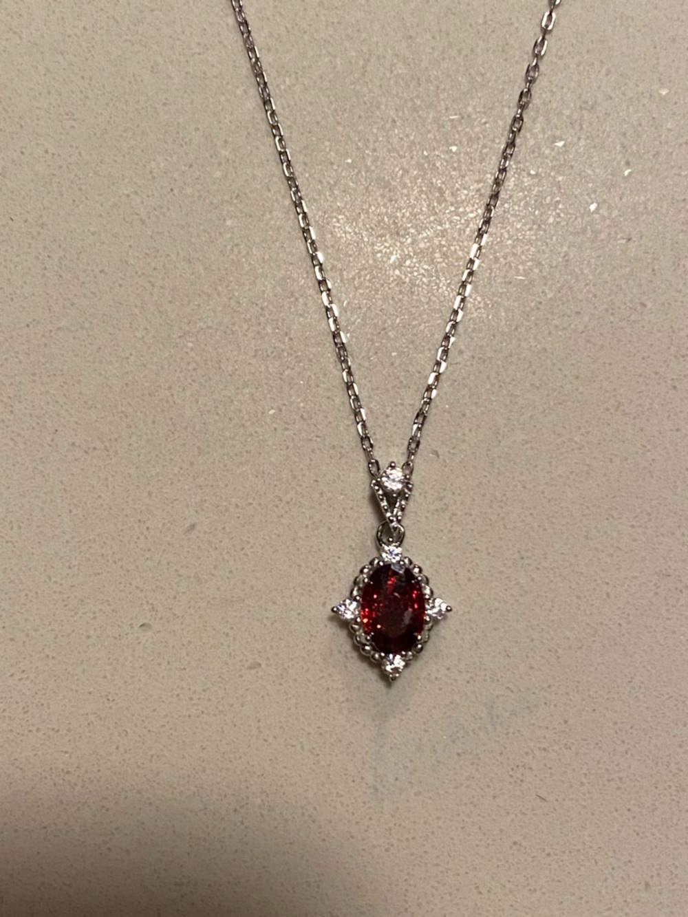 Sterling Silver Red/Amber Oval Garnet Gem Pendant Necklace